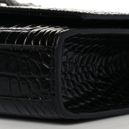 Saint Laurent Calfskin Crocodile Embossed Small Classic Monogram Kate Tassel Satchel Black 10 of 10