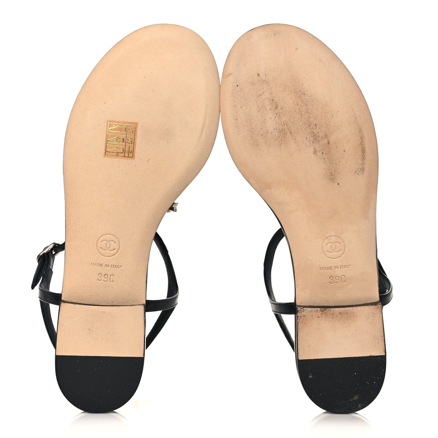 Calfskin Pearl CC Star Thong Sandals 39 Black