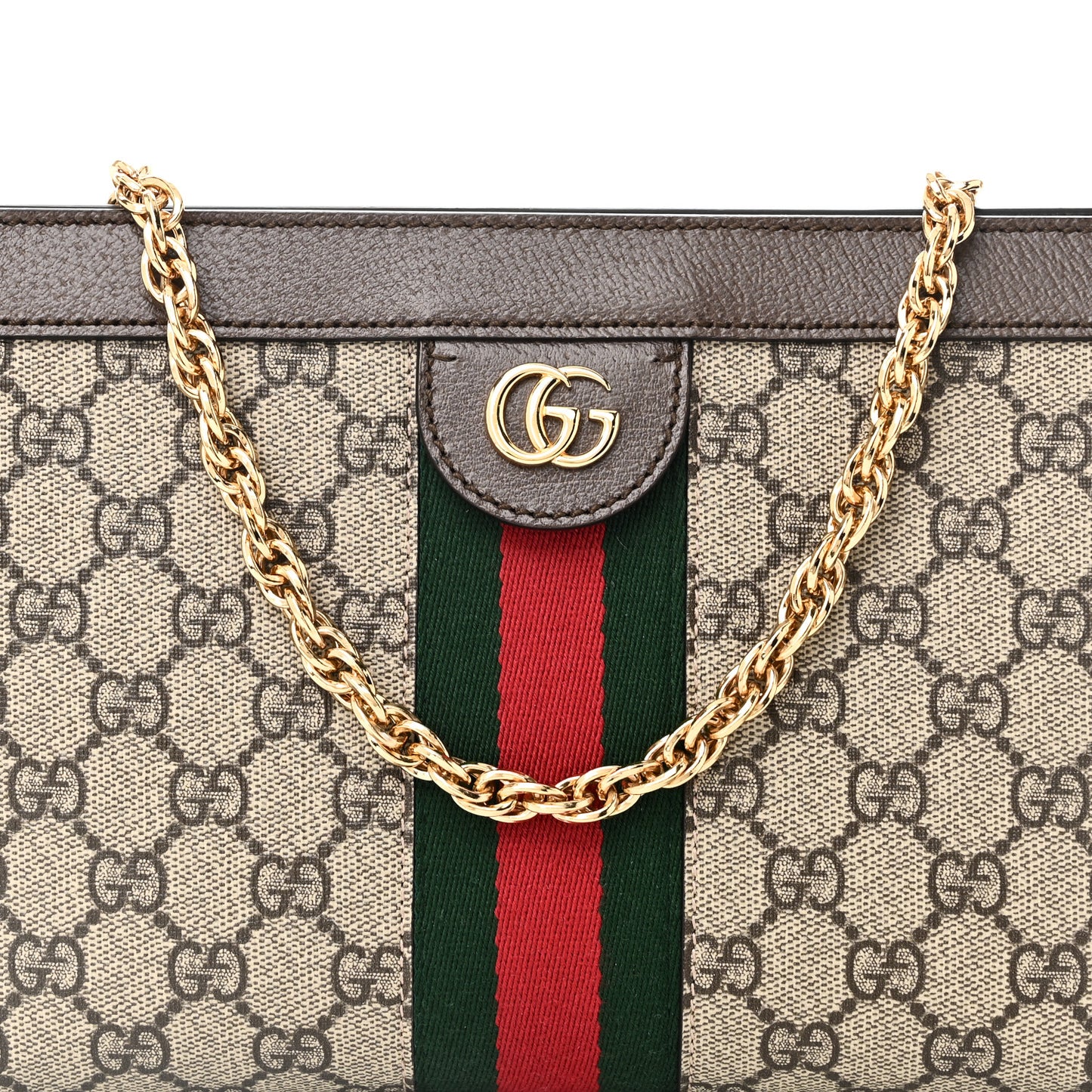 GG Supreme Monogram Web Small Ophidia Chain Shoulder Bag Brown