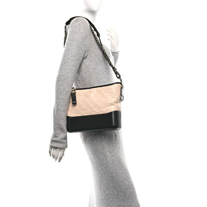 Chanel Aged Calfskin Quilted Medium Gabrielle Hobo Beige Black 2 of 10