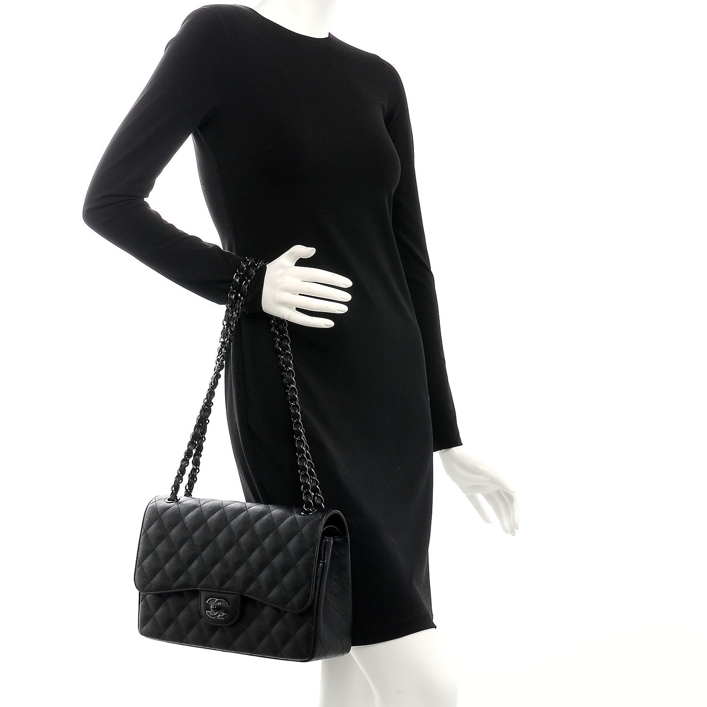 Crumpled Calfskin Quilted Jumbo Double Flap So Black