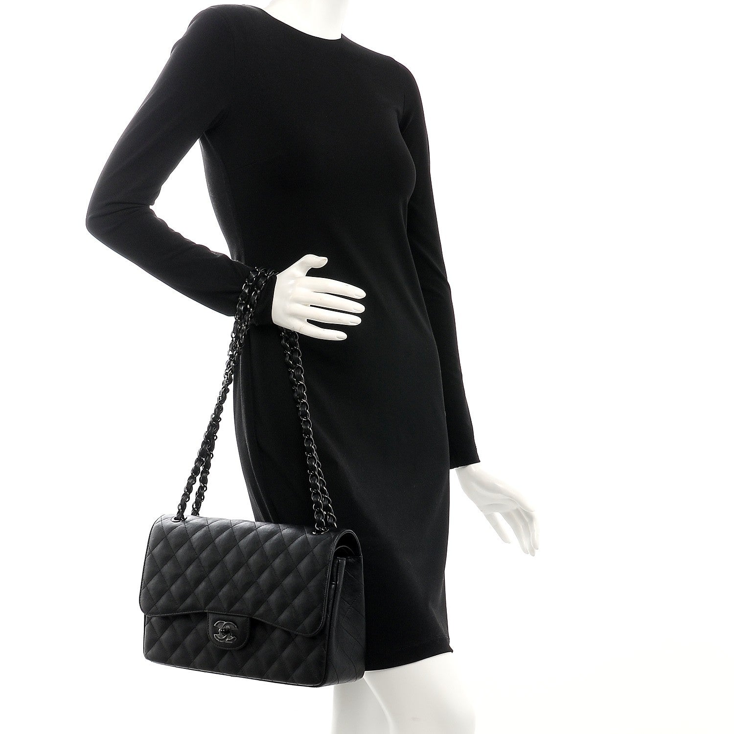 Chanel Crumpled Calfskin Quilted Jumbo Double Flap So Black 2 of 9