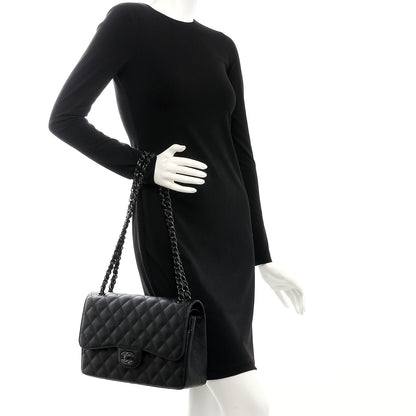 Chanel Crumpled Calfskin Quilted Jumbo Double Flap So Black 2 of 9