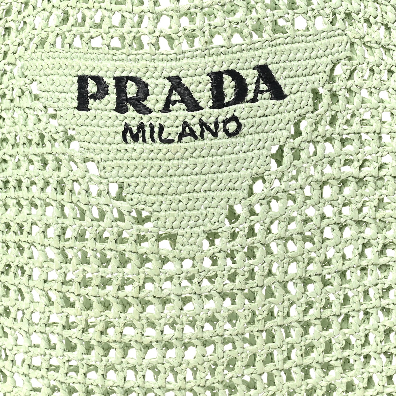 Prada Yarn Raffia Effect Crochet Logo Embroidered Tote Bag Acqua 7 of 9