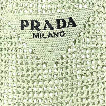 Prada Yarn Raffia Effect Crochet Logo Embroidered Tote Bag Acqua 7 of 9