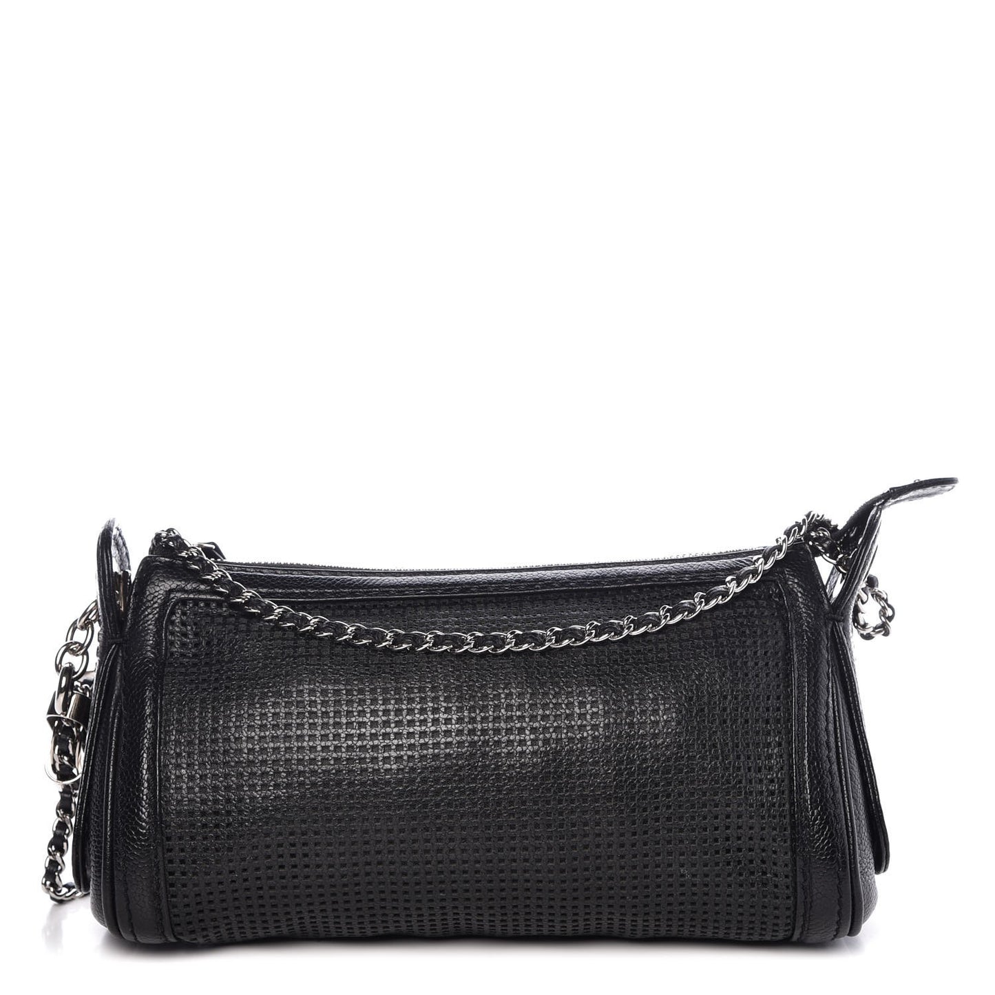 Calfskin Perforated Pulley Shoulder Bag Black