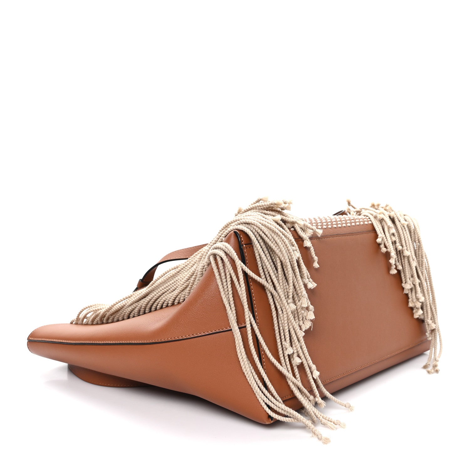 Loewe Smooth Calfskin Anagram Fringe Tote Tan 4 of 9