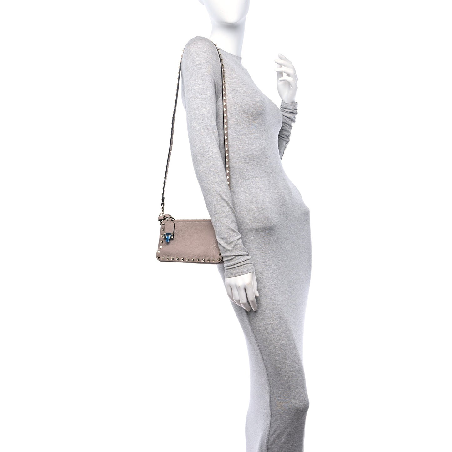 Pebbled Calfskin Small Rockstud Flip Lock Shoulder Bag Poudre