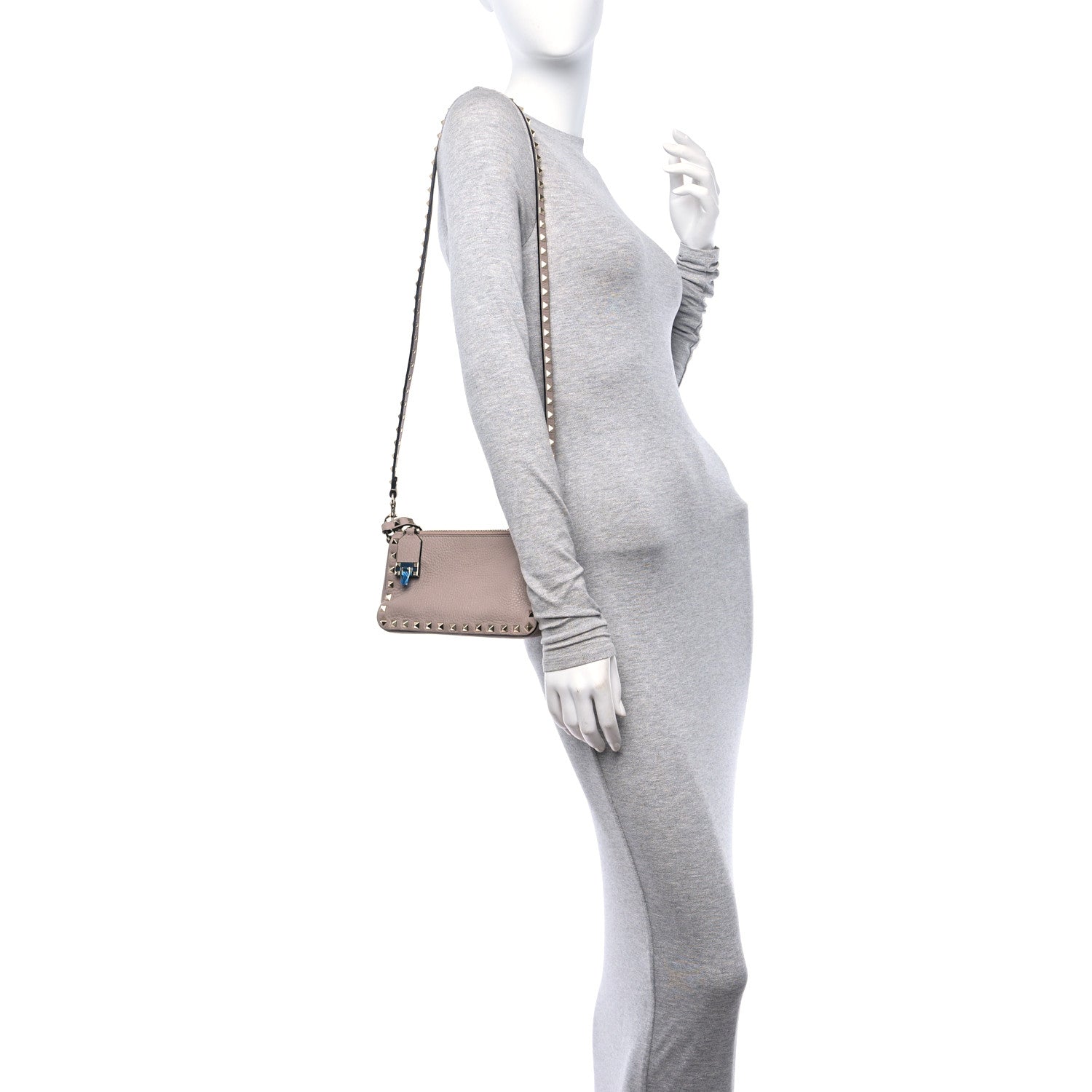 Valentino Garavani Pebbled Calfskin Small Rockstud Flip Lock Shoulder Bag Poudre 2 of 9