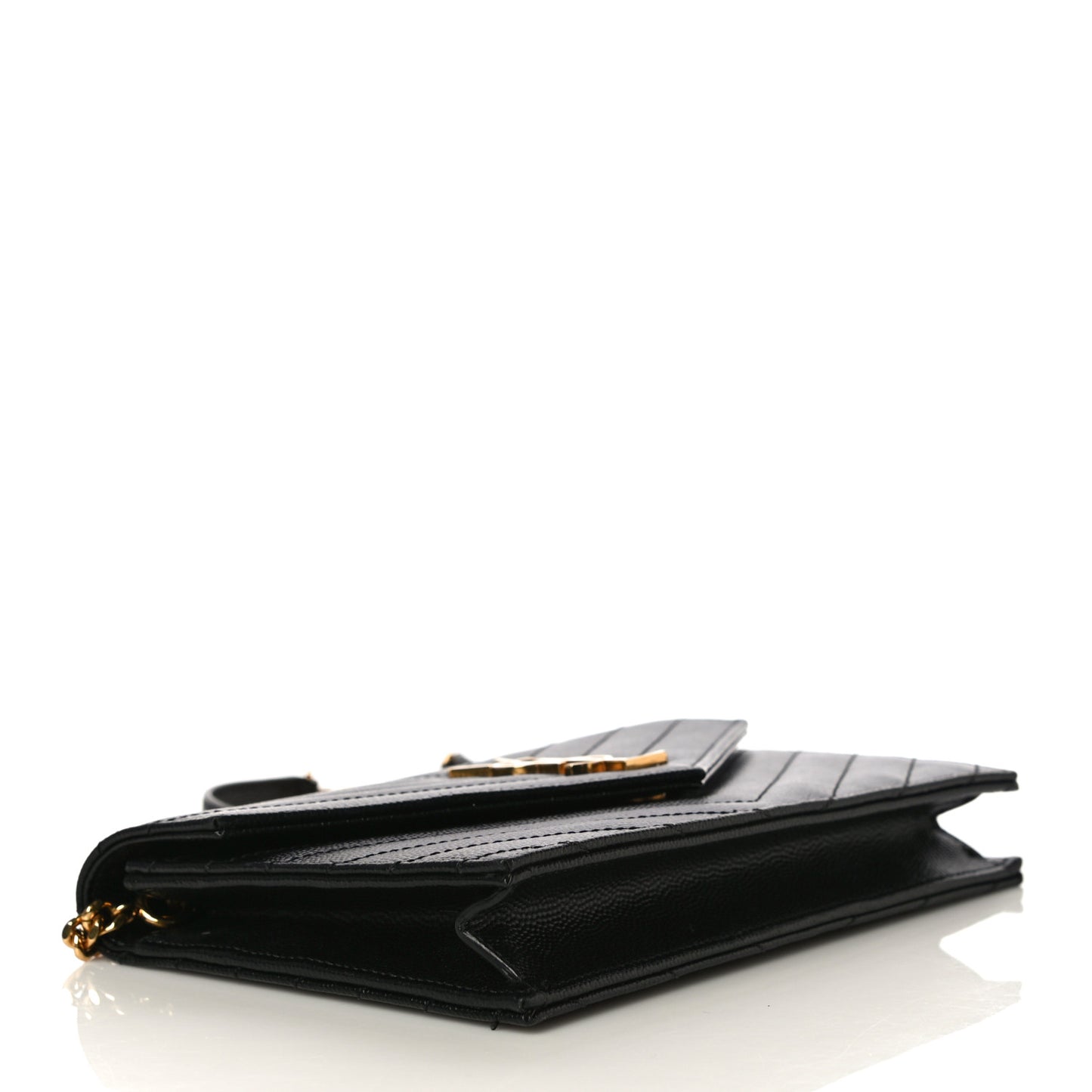 Grain De Poudre Matelasse Chevron Monogram Envelope Chain Wallet Black