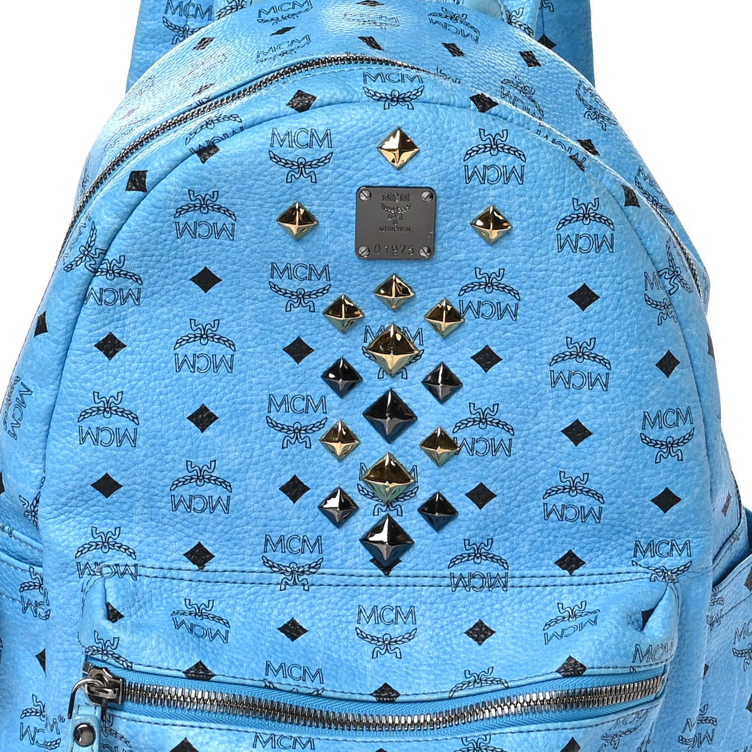 MCM Visetos Studded Medium Stark M Backpack Blue 7 of 9