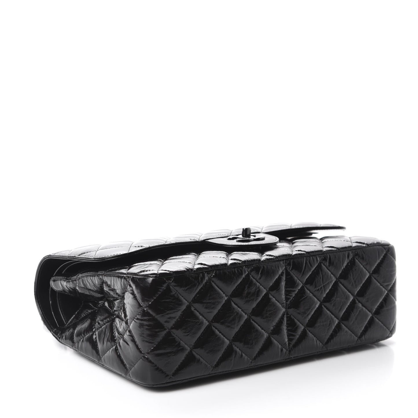 Shiny Distressed Calfskin Quilted Jumbo Double Flap So Black