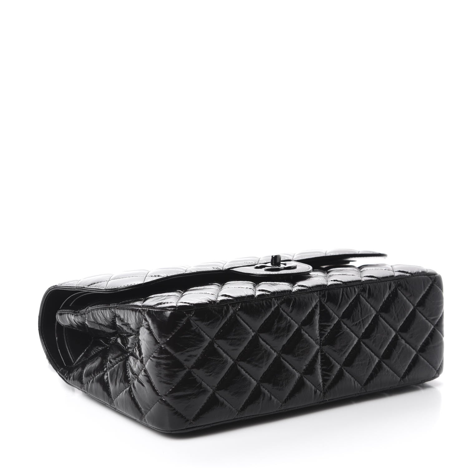 Chanel Shiny Distressed Calfskin Quilted Jumbo Double Flap So Black 4 of 11