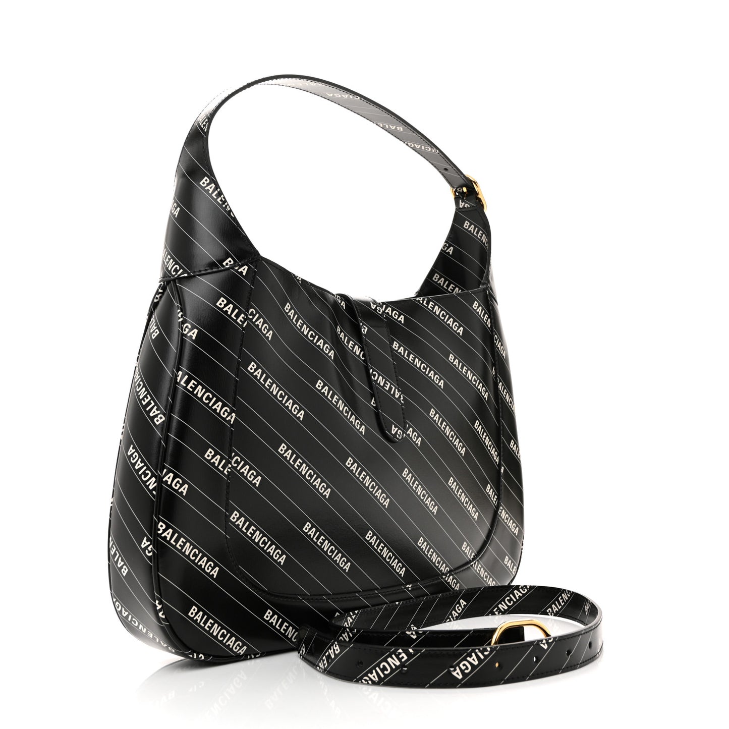 X BALENCIAGA Calfskin Logo Print Medium Jackie 1961 Hobo Black