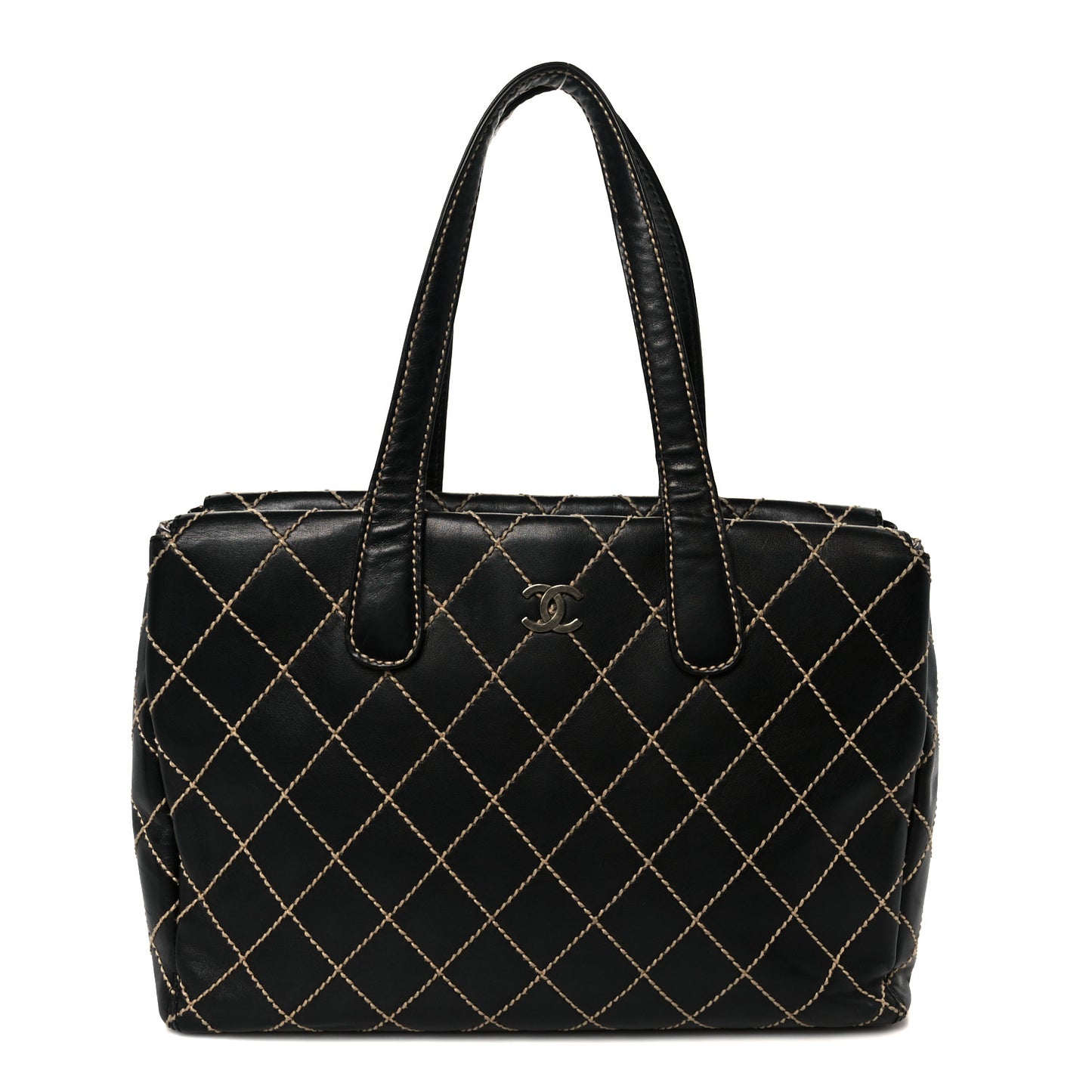 Calfskin Wild Stitch Large Tote Black