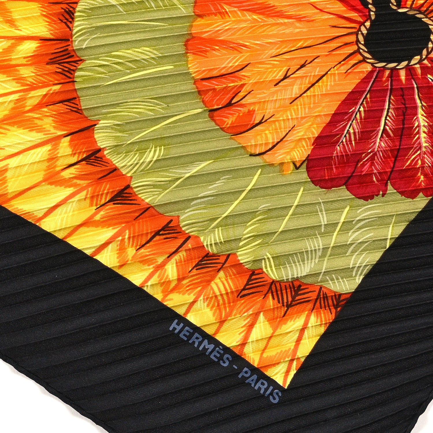 Hermes Silk Plisse Brazil Scarf 90 Black Orange 2 of 4