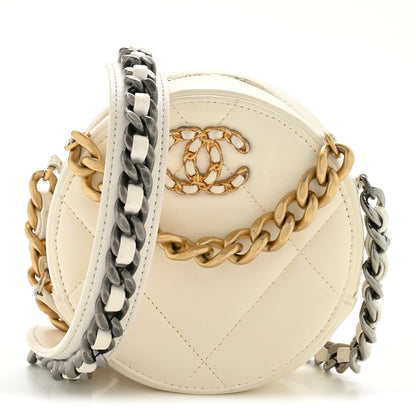 Chanel Lambskin Quilted Chanel 19 Round Clutch With Chain White 1 of 14