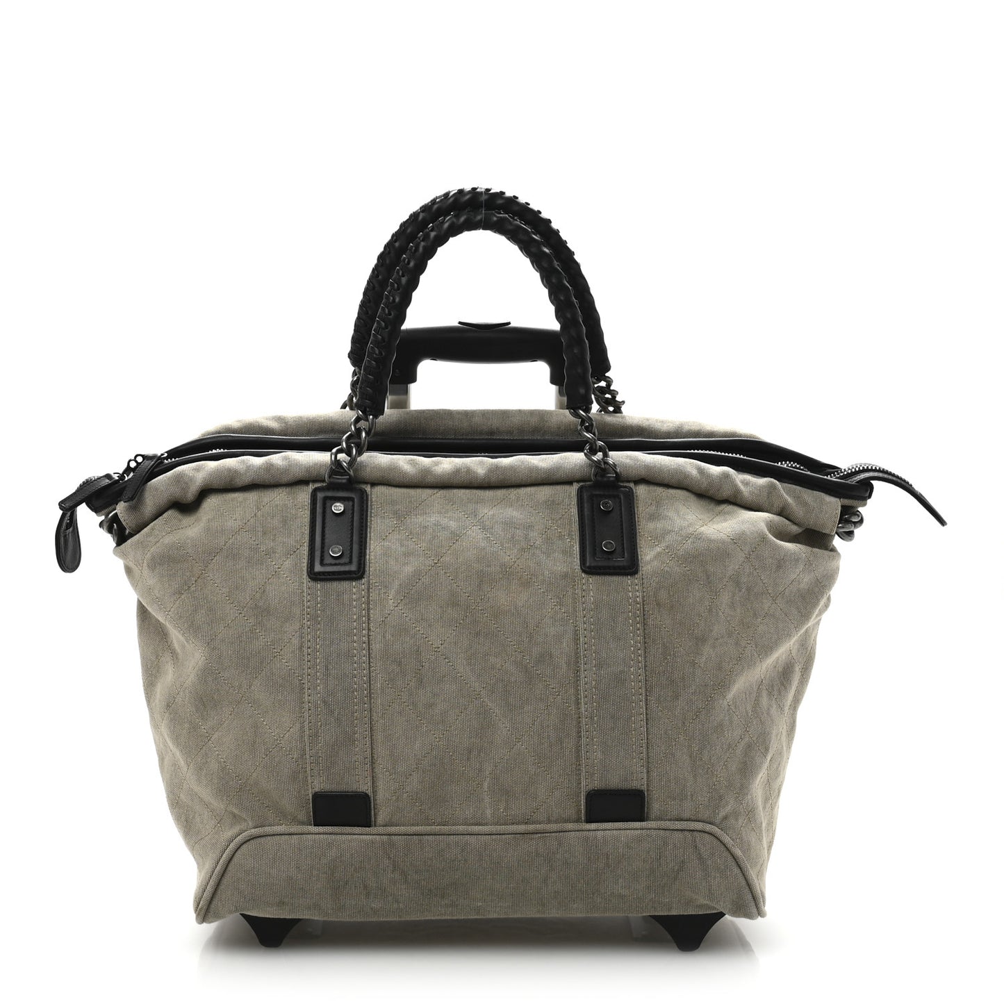 Washed Toile Calfskin Quilted Trolley Beige Black