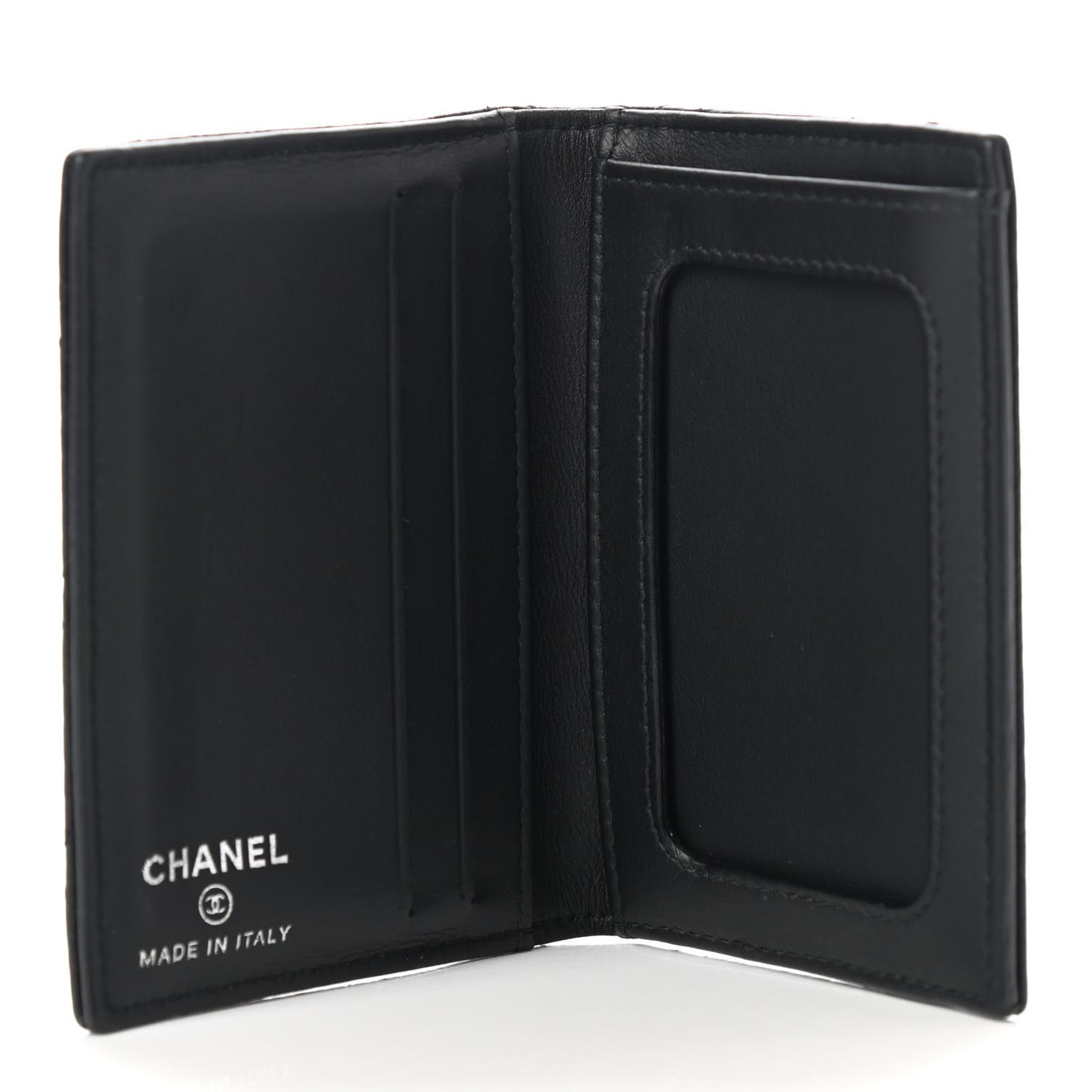Crumpled Calfskin Quilted Card Holder Wallet So Black