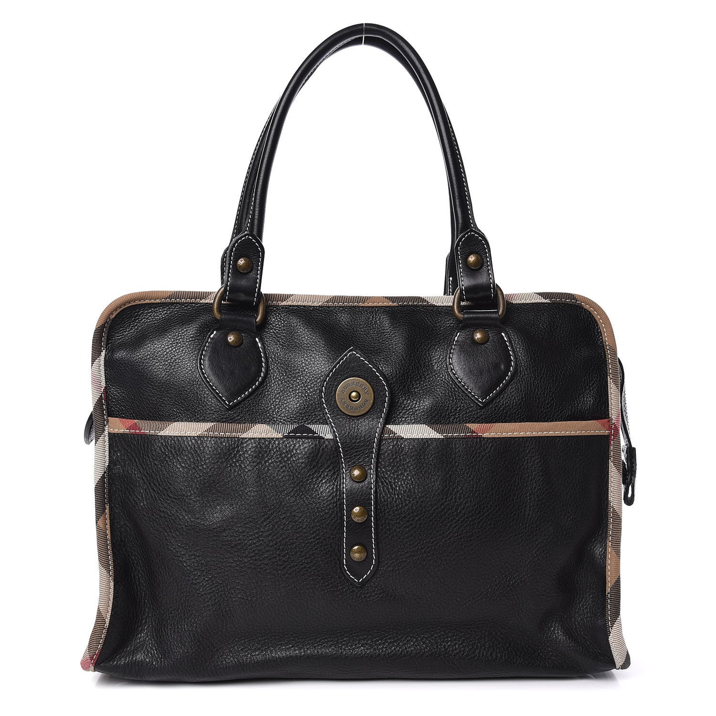 Grainy Calfskin Nova Check Tote Black