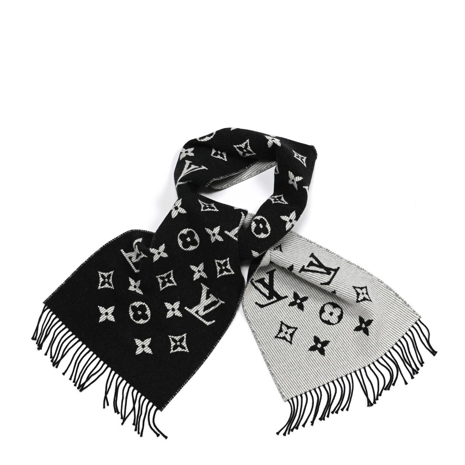 Louis Vuitton Wool Cashmere Monogram Daily LV Scarf Black White 1 of 3