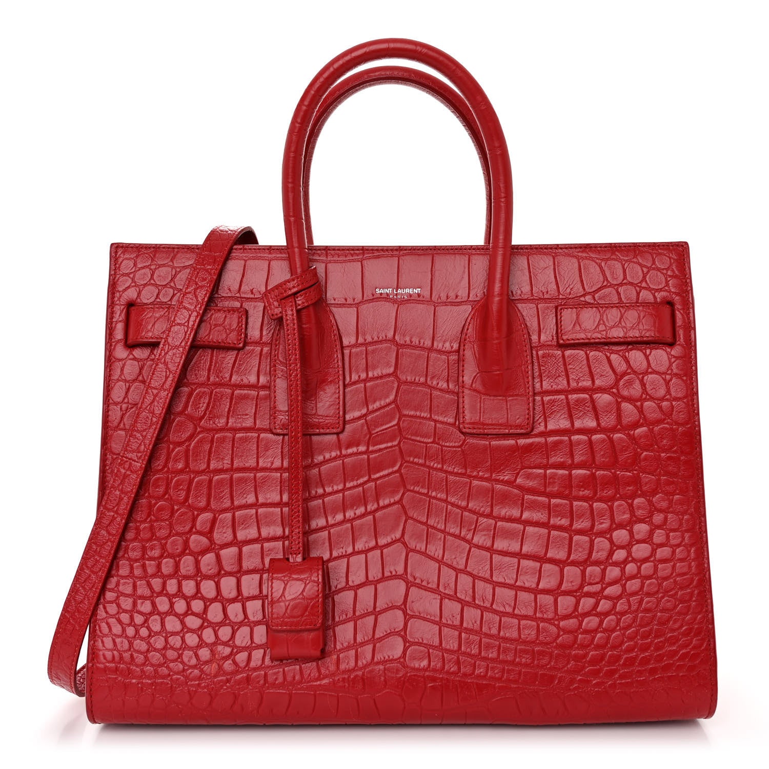 Saint Laurent Calfskin Crocodile Embossed Small Sac De Jour Red 1 of 10