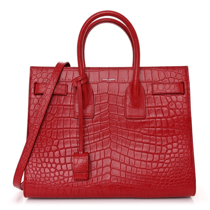 Saint Laurent Calfskin Crocodile Embossed Small Sac De Jour Red 1 of 10