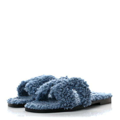 Hermes Woolskin Oran Sandals 35 Bleu 3 of 8
