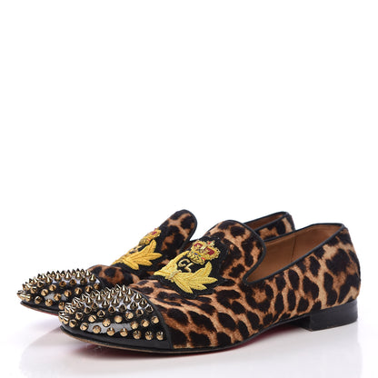 Christian Louboutin Pony Hair Print Spikes Mens Intern Flat Loafers 40.5 Leopard Black 3 of 18