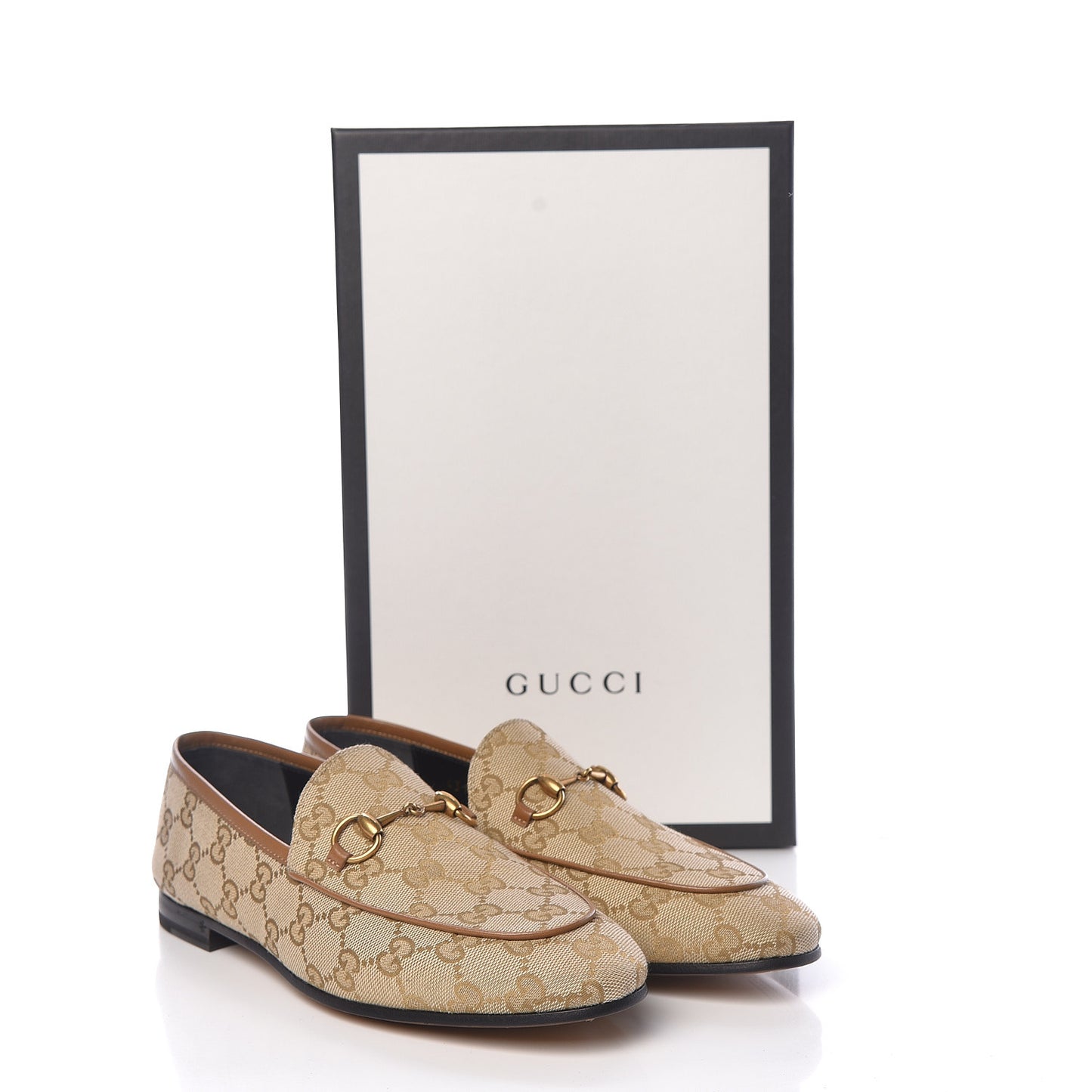 Canvas GG Monogram Horsebit Womens Jordaan Loafers 37.5 New Sand Friky Taupe