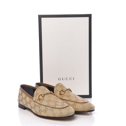 Gucci Canvas GG Monogram Horsebit Womens Jordaan Loafers 37.5 New Sand Friky Taupe 9 of 9