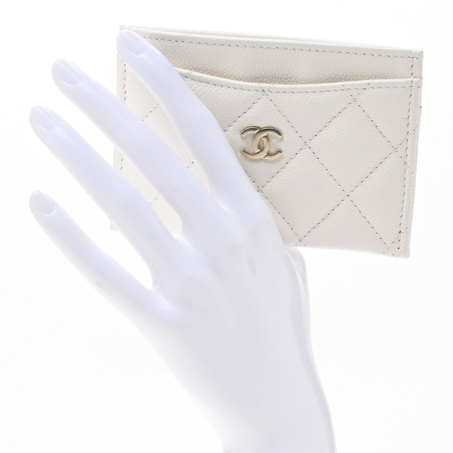 Caviar Quilted Card Holder White