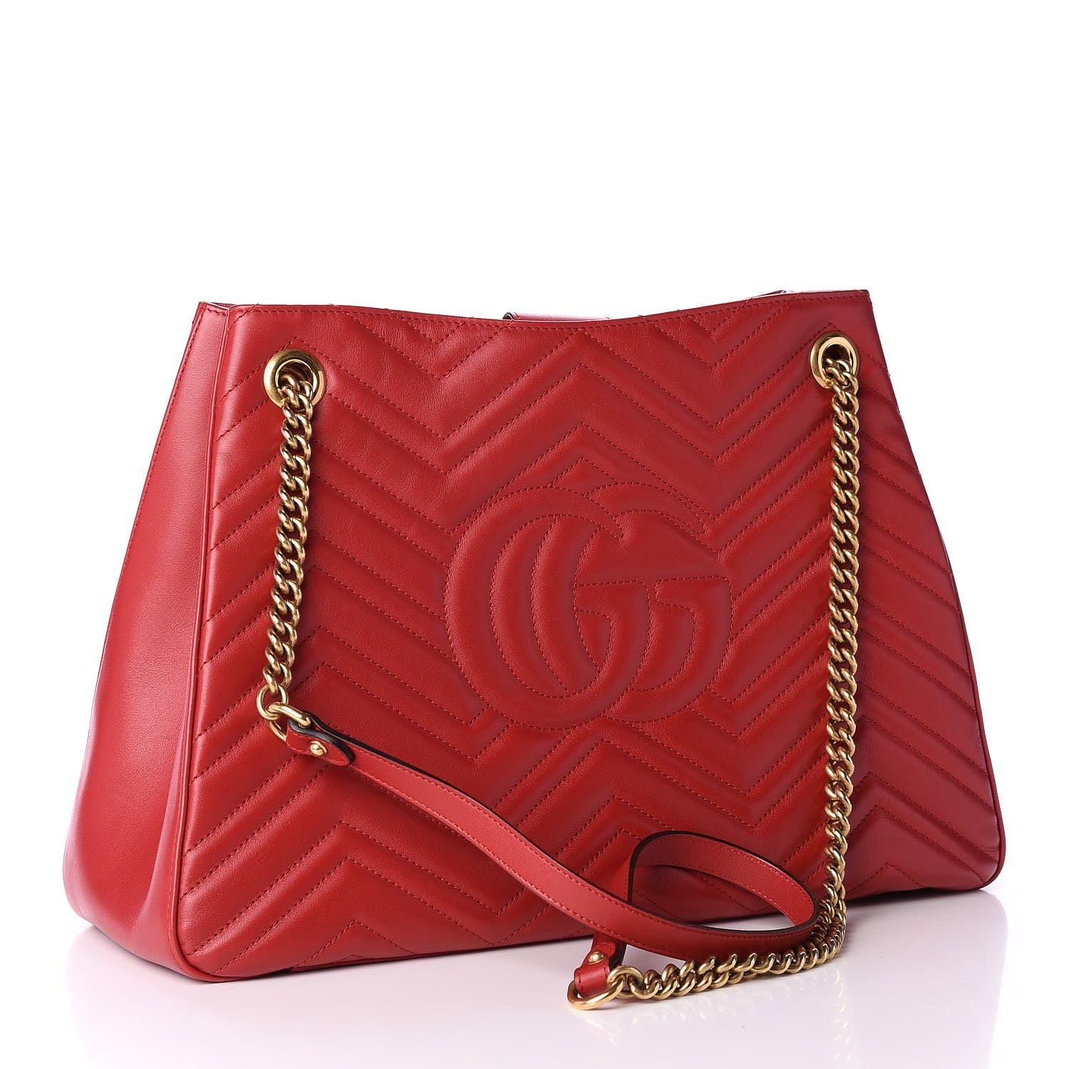 Gucci Calfskin Matelasse Medium GG Marmont Shoulder Tote Bag Hibiscus Red 2 of 14