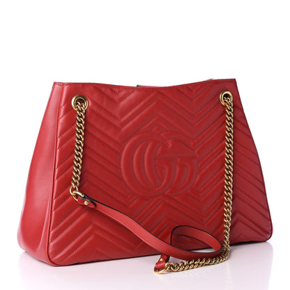 Gucci Calfskin Matelasse Medium GG Marmont Shoulder Tote Bag Hibiscus Red 2 of 14