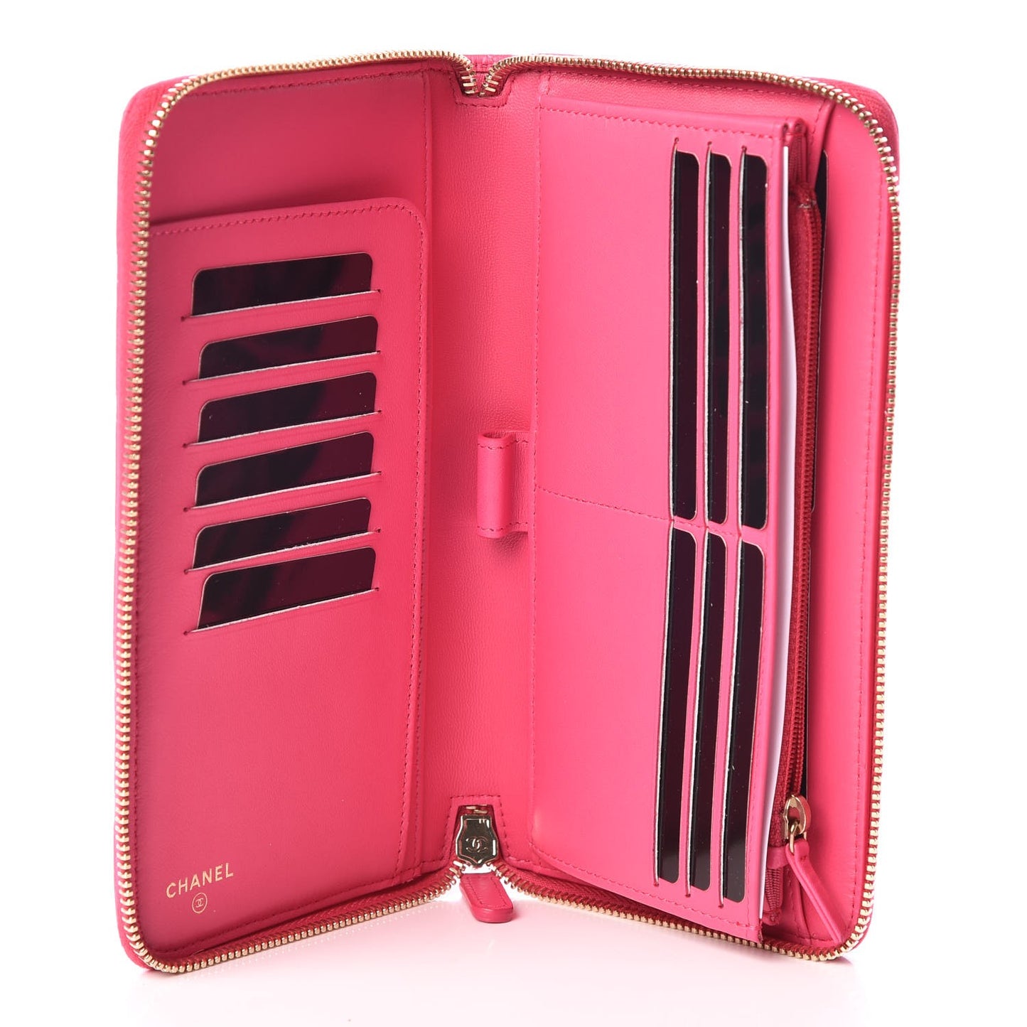 Lambskin Quilted Large Zip Around Organizer Wallet Fuchsia