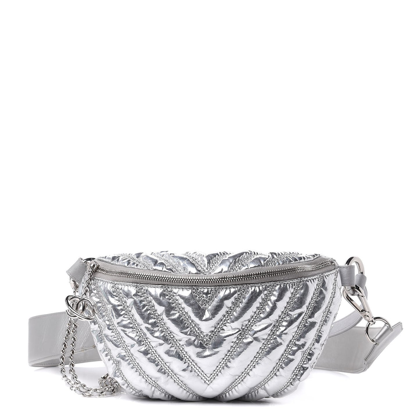 Metallic Lame Quilted Space Suit Waist Bag Silver