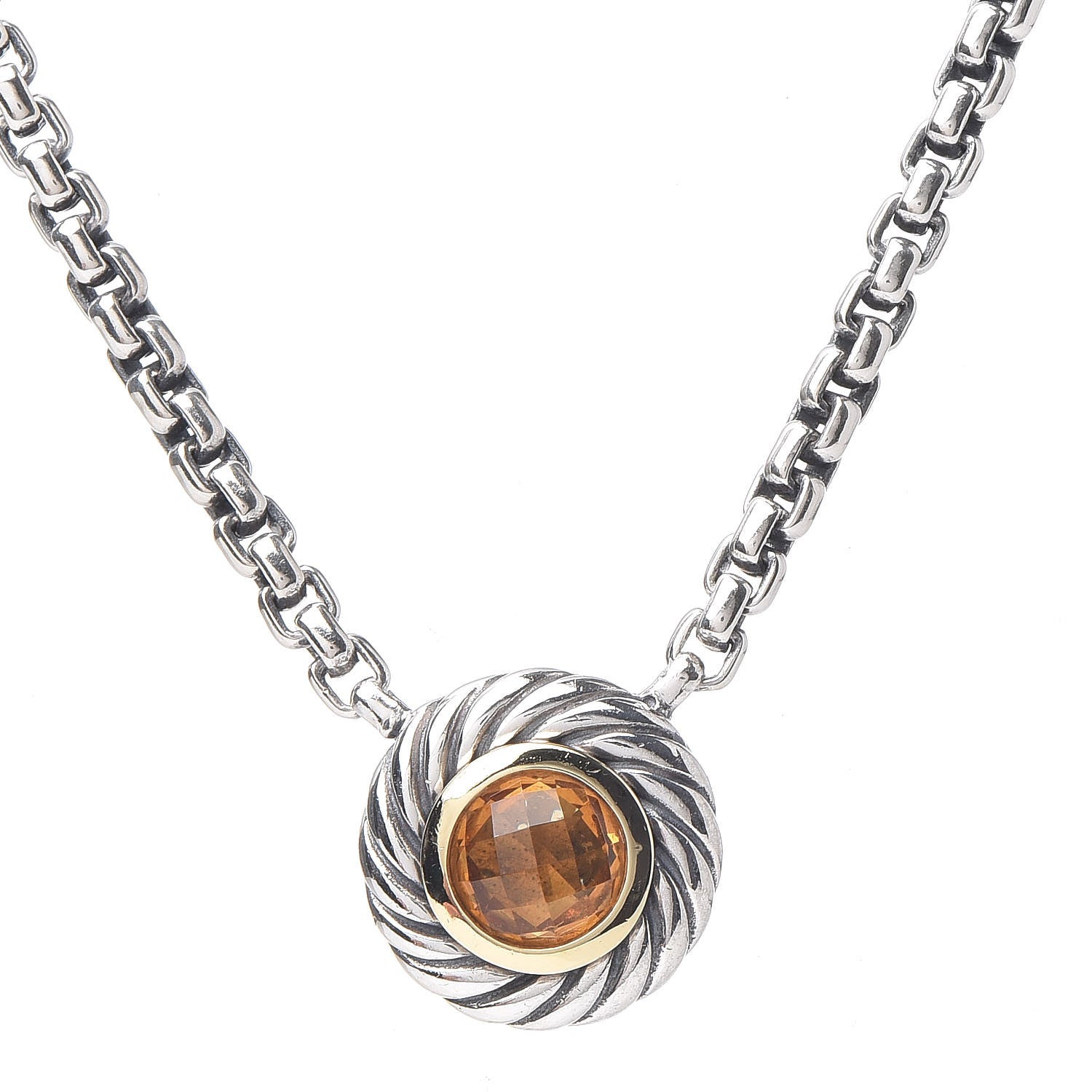 David Yurman Sterling Silver 18K Yellow Gold Citrine Cookie Necklace 4 of 7