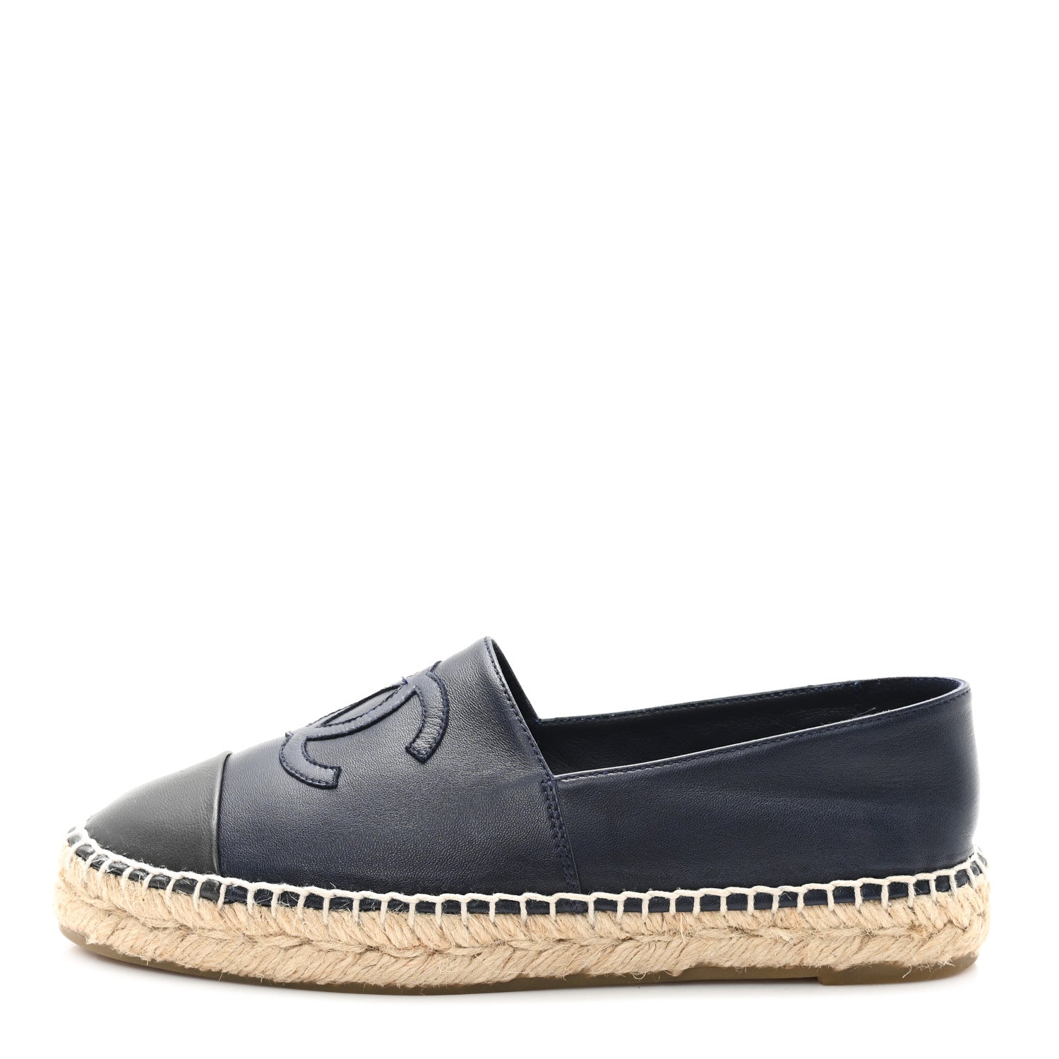 Chanel Lambskin CC Espadrilles 37 Navy Blue Gray 1 of 10