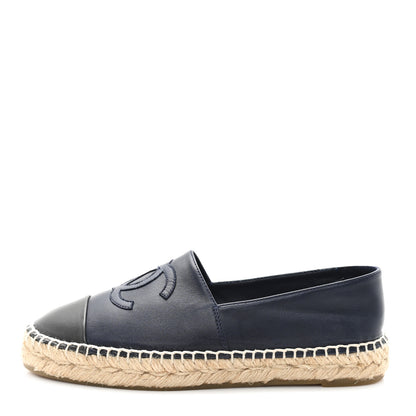 Chanel Lambskin CC Espadrilles 37 Navy Blue Gray 1 of 10