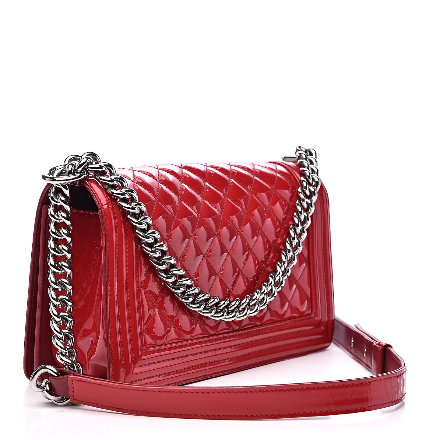 Patent Calfskin Quilted Medium Plexiglass Boy Flap Red