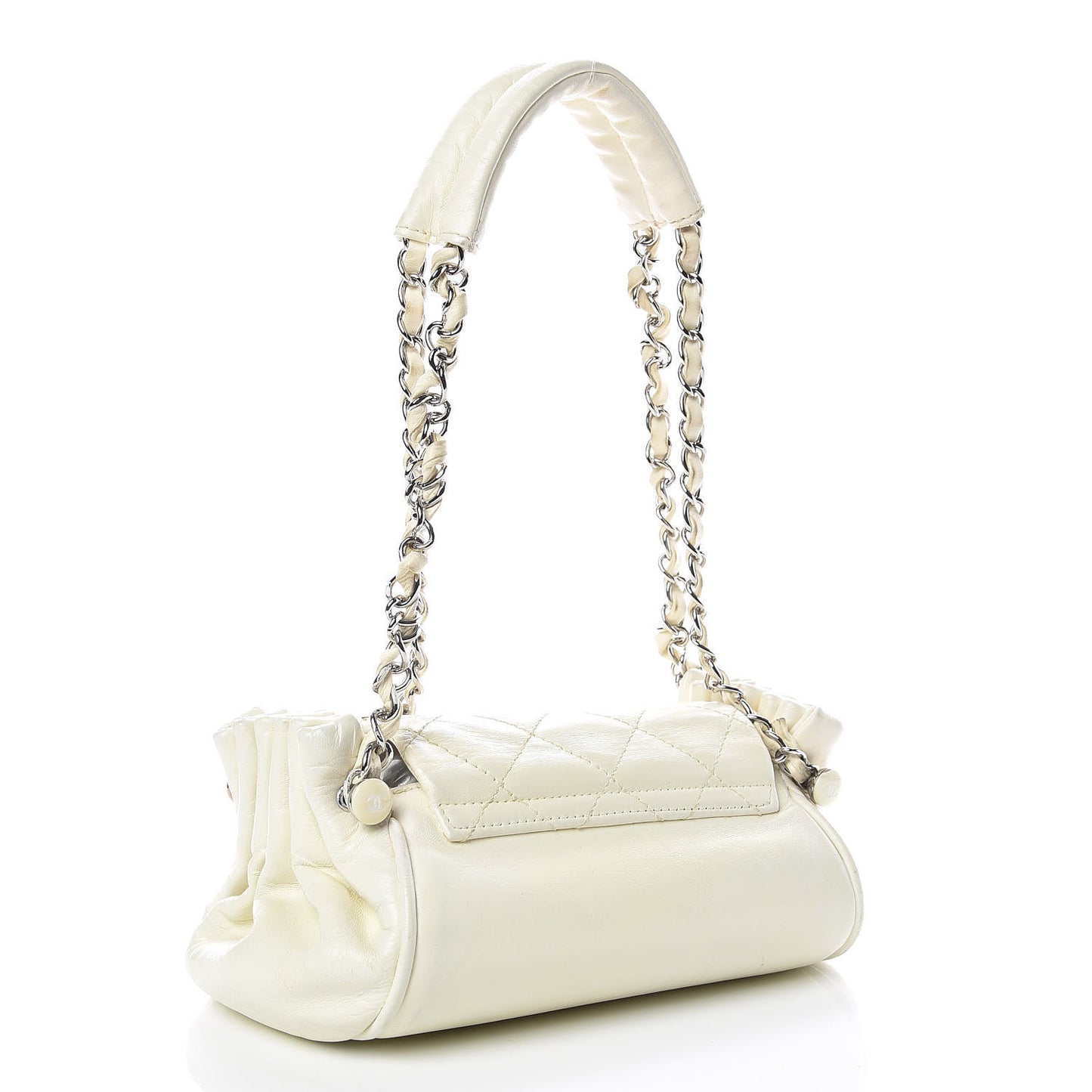 Lambskin Quilted Small Accordion Flap White