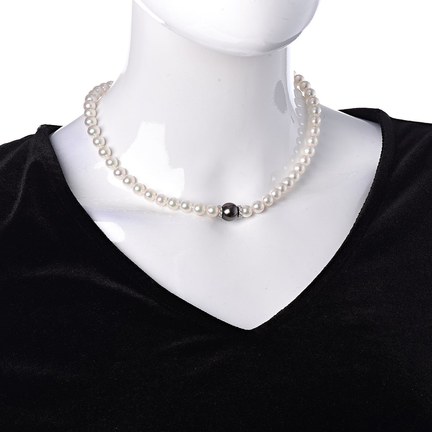 18K White Gold Diamond 7-11mm Akoya Pearl Black South Sea Pearl Fusion Necklace