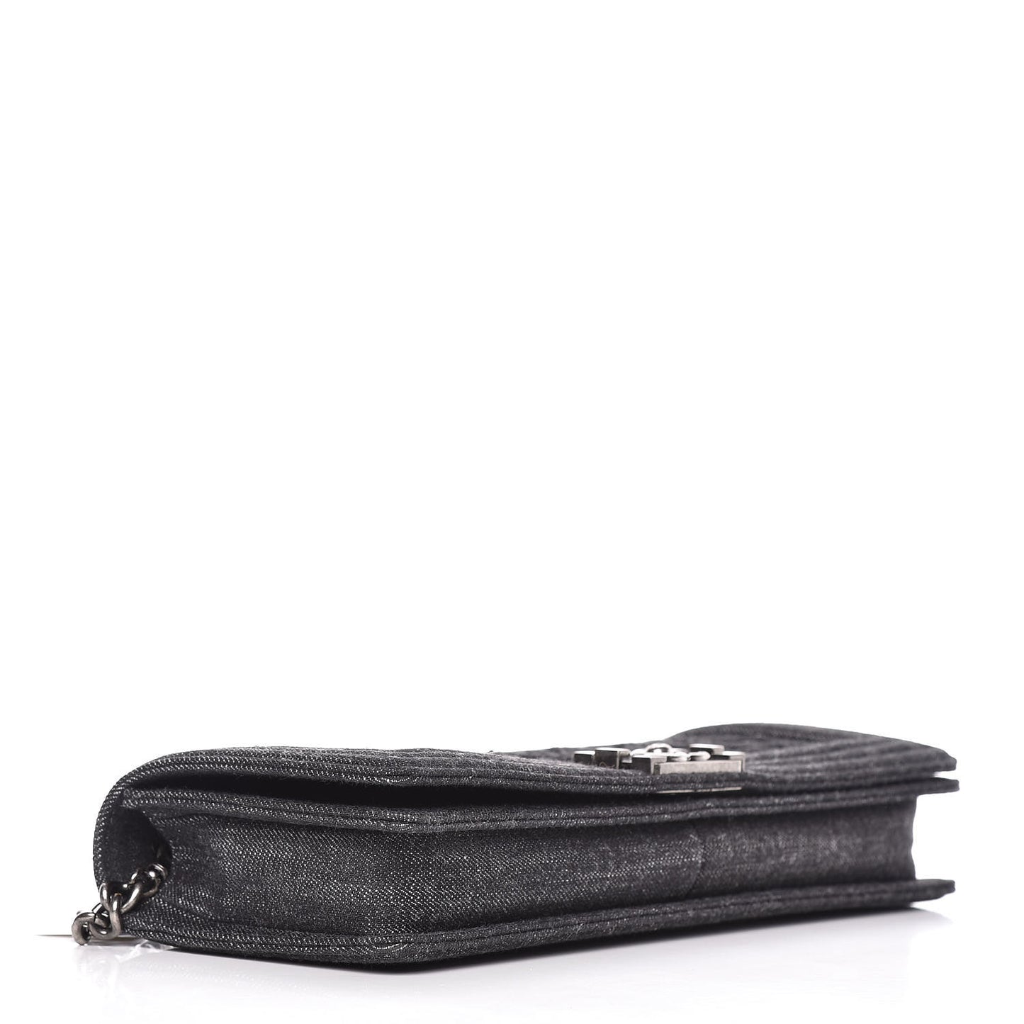 Denim Quilted Boy Clutch With Removable Chain Black