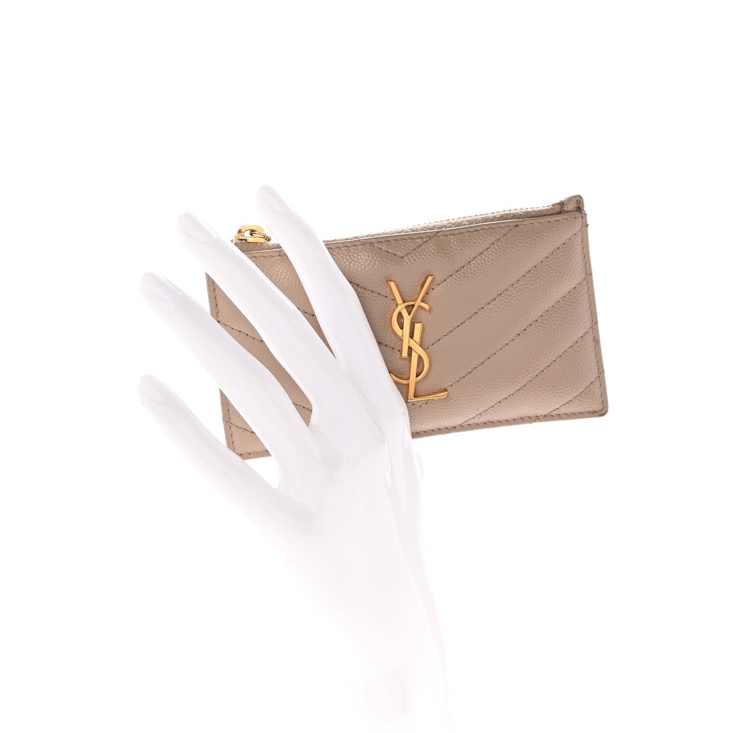 Grain De Poudre Matelasse Chevron Monogram Fragments Zippered Card Case Deep Beige