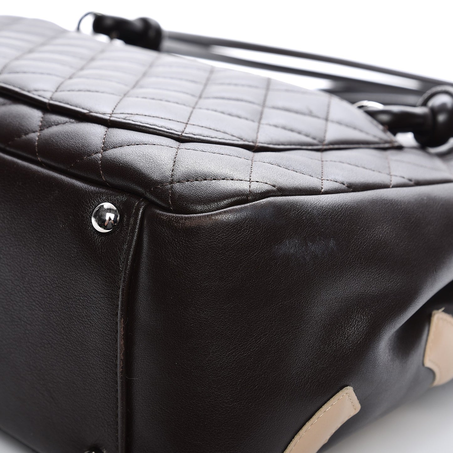 Calfskin Quilted Large Cambon Flap Brown Beige