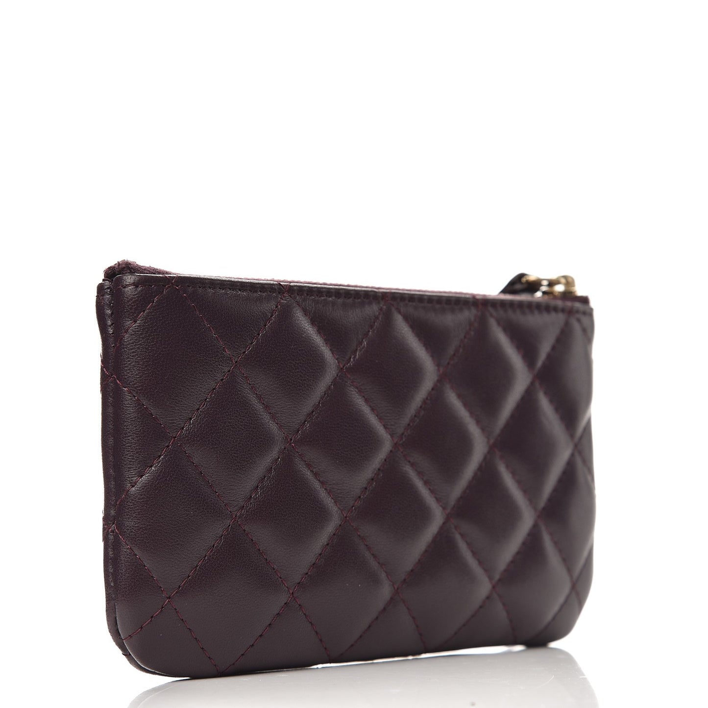 Lambskin Quilted Small Cosmetic Case Dark Purple