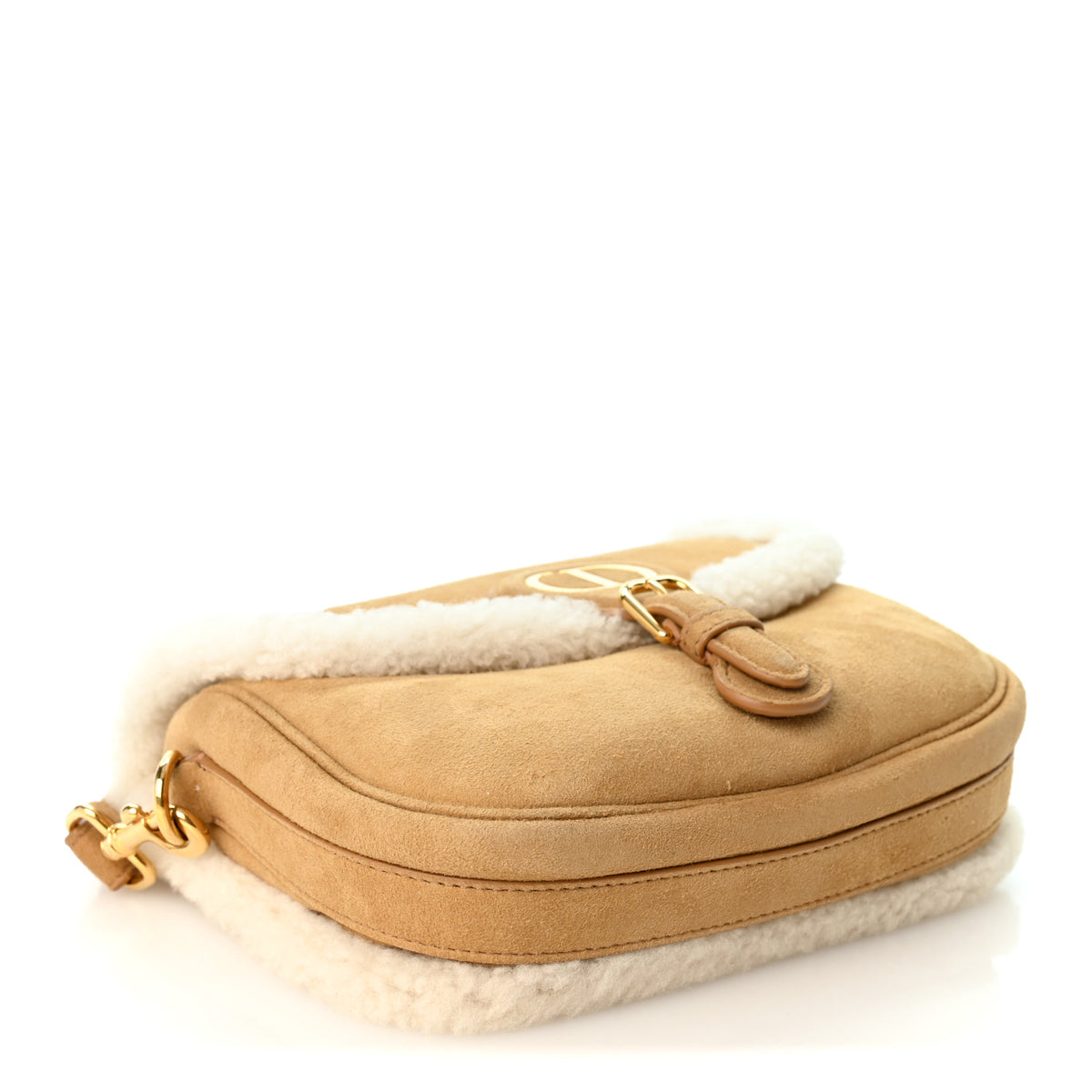 Christian Dior Suede Shearling Medium Bobby Flap Natural 4 of 9