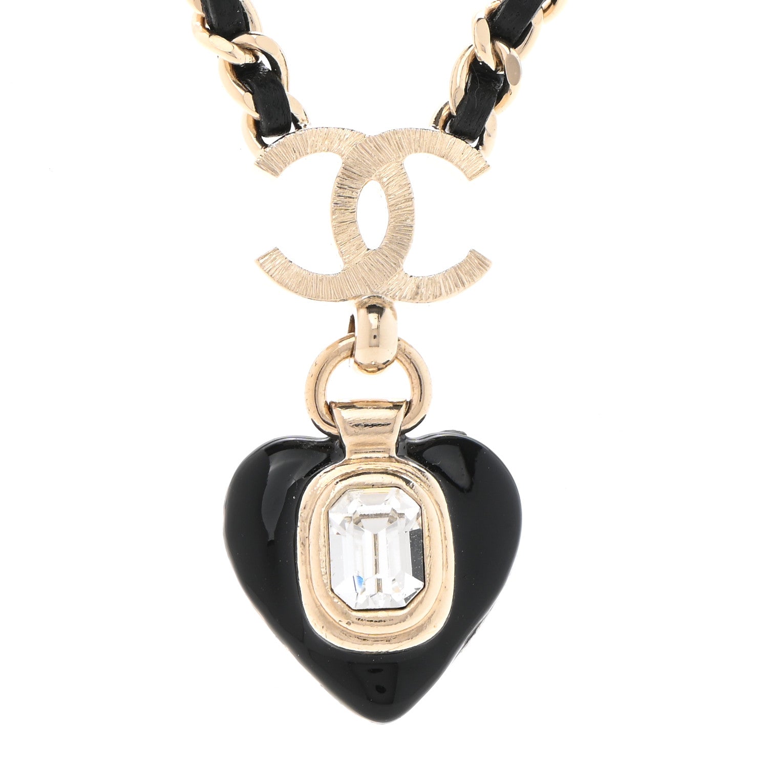 Chanel Lambskin Crystal Pearl CC Heart Drop Necklace Gold Black 4 of 7
