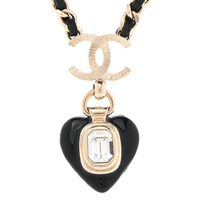 Chanel Lambskin Crystal Pearl CC Heart Drop Necklace Gold Black 4 of 7
