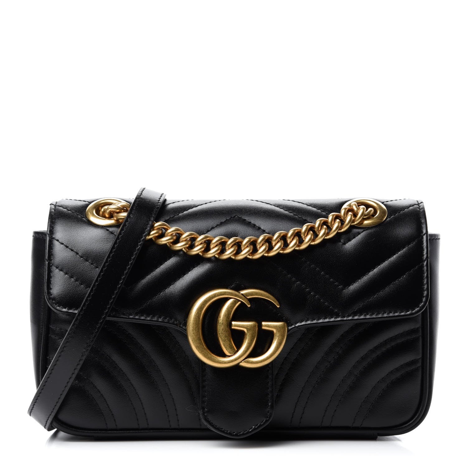 Gucci Calfskin Matelasse Mini GG Marmont Shoulder Bag Black 1 of 10